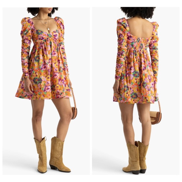 Zimmermann Violet Twist Front Mini Dress in Mustard Multi Floral Size 0P | US 2P - Picture 3 of 16